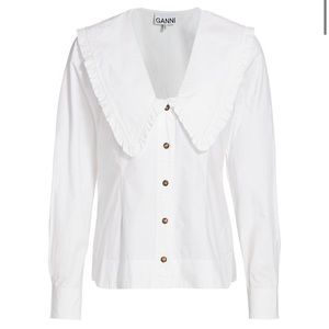 GANNI Cotton Poplin Pilgrim Collar Top